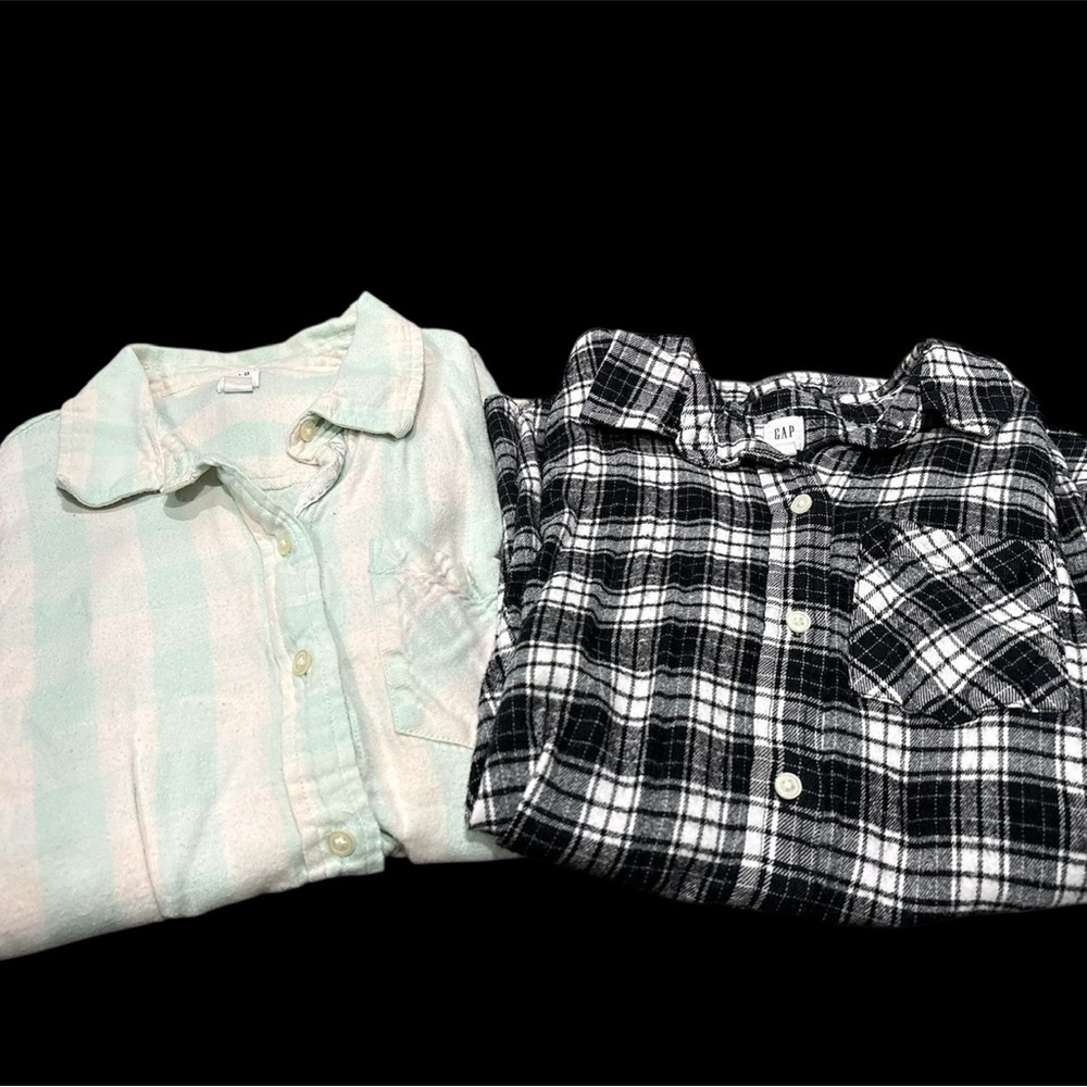 GAP Womens Plaid and Striped Shirts - Black, White, Mint